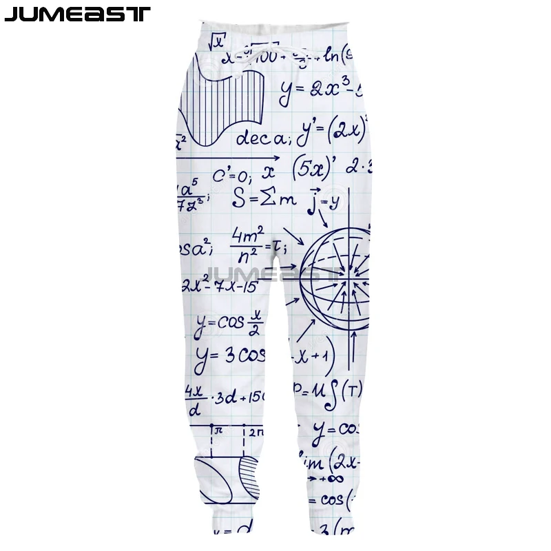 Jumeast Новая мода Математика Физика формула 3D печатных мужчин/женщин брюки забавные геометрические спортивные свободные размер новинка длинные брюки