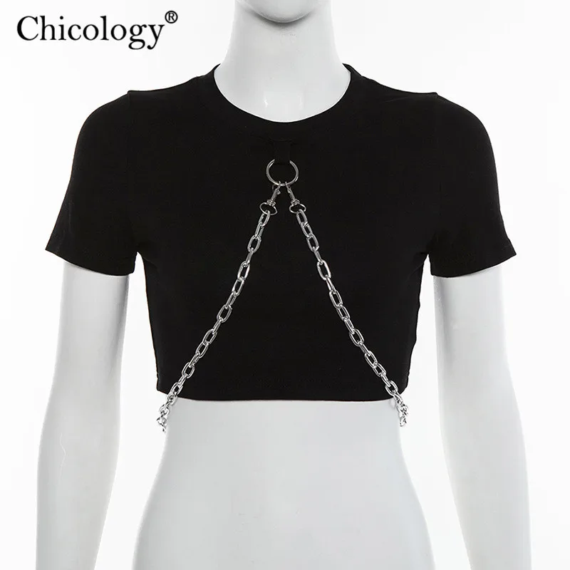 Женская футболка с коротким рукавом Chicology chain готический укороченный топ из