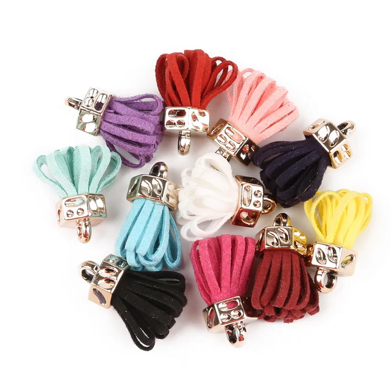 Мини подвеска из замшевой кожи с кисточками 10 шт. 25 мм Золотая Кепка бархатные