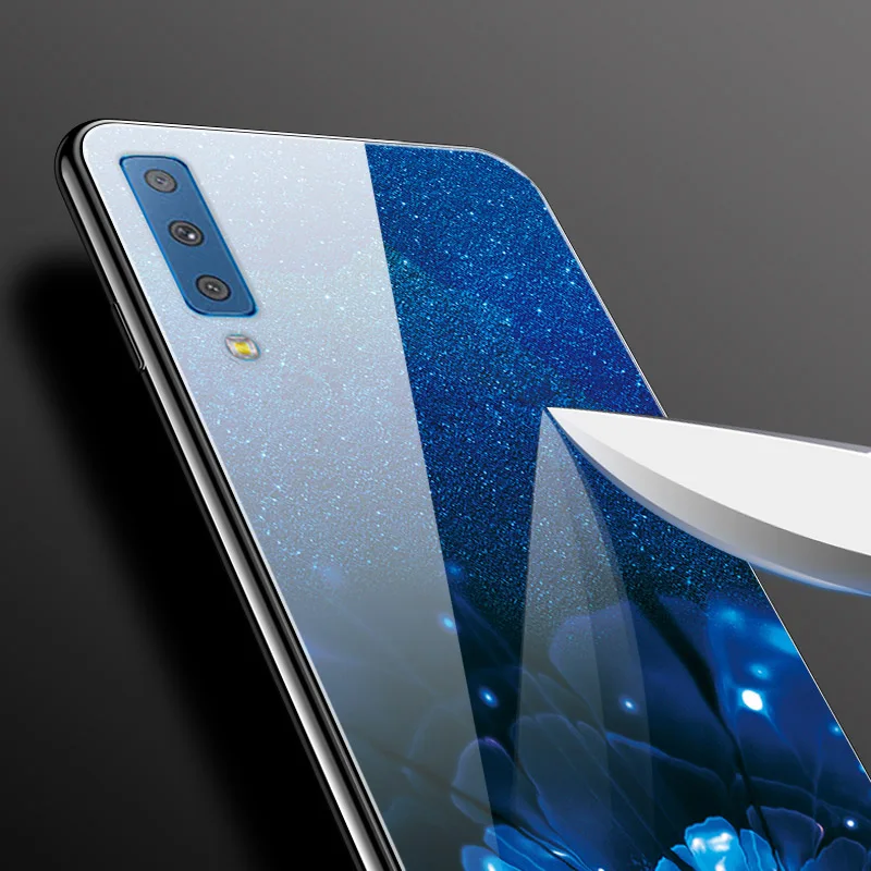 Чехол из закаленного стекла для samsung A7 чехол модная задняя крышка для samsung Galaxy A7 чехол для телефона s A 7 A750F роскошный чехол