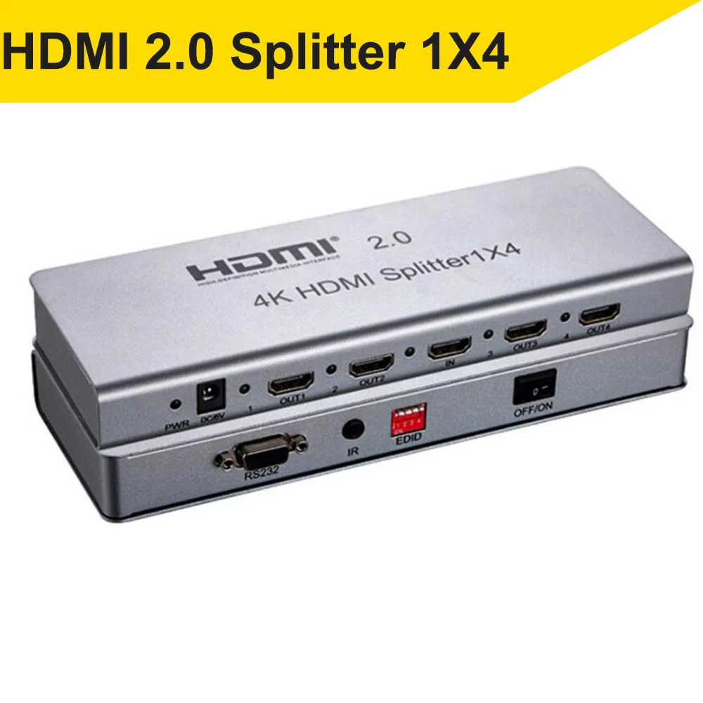 Настоящий UHD HDMI 2,0 разветвитель 1 в 4 из 4 к 60 Гц HDMI 2,0 1X2 HDR HDCP 2,2 3840X2160 p/60 Гц с RS232 для PS4 pro ПК ноутбука UHD tv - Цвет: HDMI 1X4 splitter