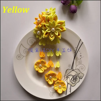 Yellow color(1 pc) Новые Пользовательские цвета DIY ручной работы японские кимоно аксессуары для волос свадебное украшение цветок парики женские фиолетовый/розовый/желтый - Цвет: Yellow color(1 pc)