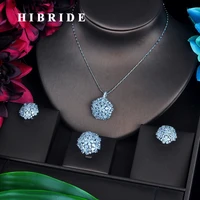 hibride sparkling cubic zirconia jewelry set for women white gold color necklace earring ring jewelry set party gifts n 512