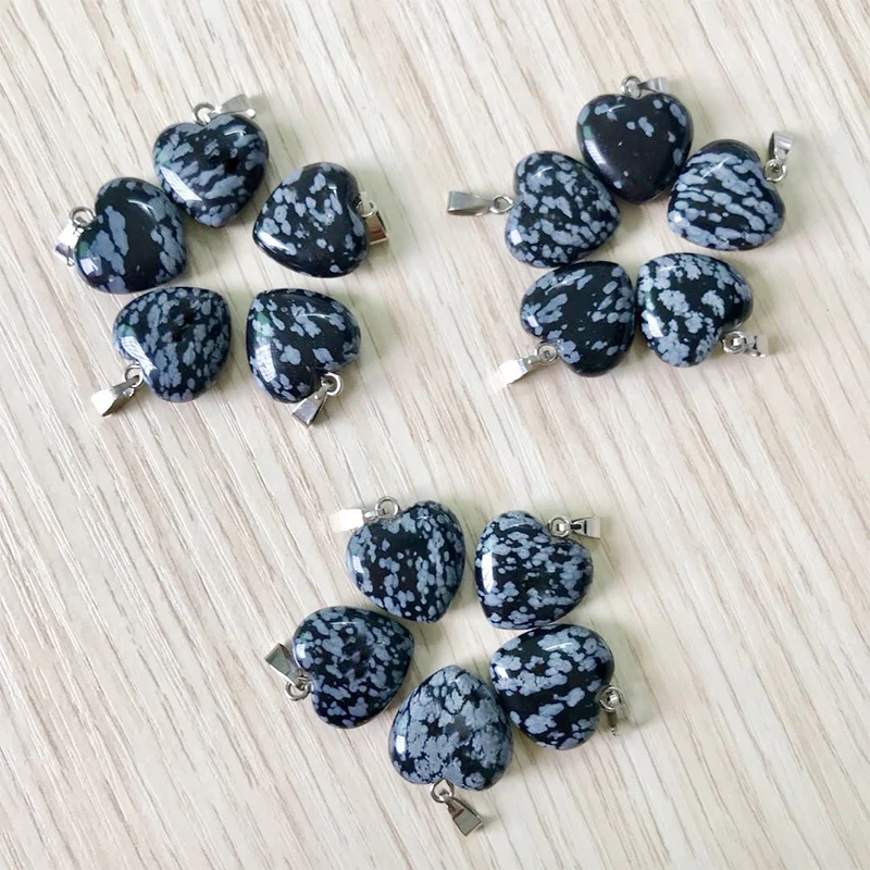 Fubaoying натуральный камень Снежинка Сердце Кулон 16 мм 25 шт ожерелье для DIY ювелирных