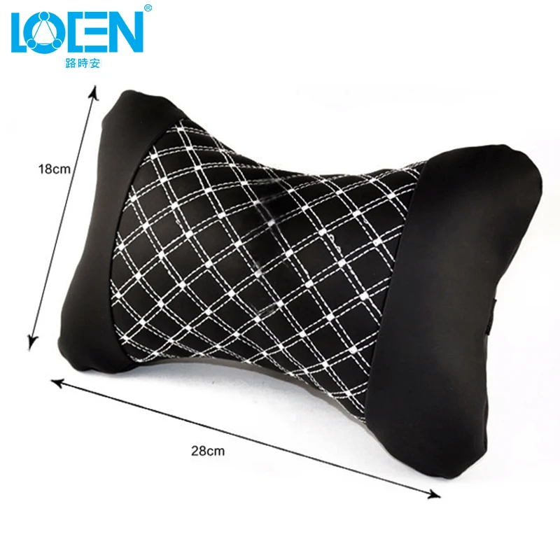 

LOEN 2PCS Car Neck Pillows pu Leather Headrest Fit for Universal Cars Filled Fiber Car Pillow Support Cover 2018 Brand New