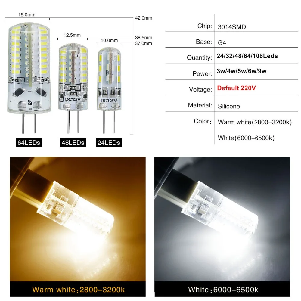 10 шт. G4 SMD3014 3W 4 Вт 5 Вт 6 Вт 9 Вт Светодиодный светильник-кукуруза ac220в силиконовый светодиодный светильник-прожектор для хрустальной люстры светильник ing Luz De