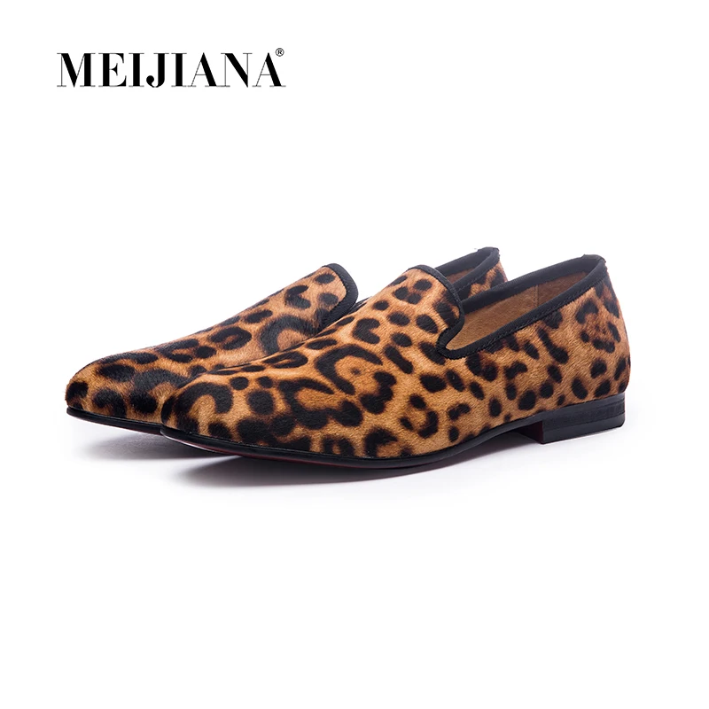 Новая обувь ручной работы с леопардовым принтом для мужчин красной подошвой