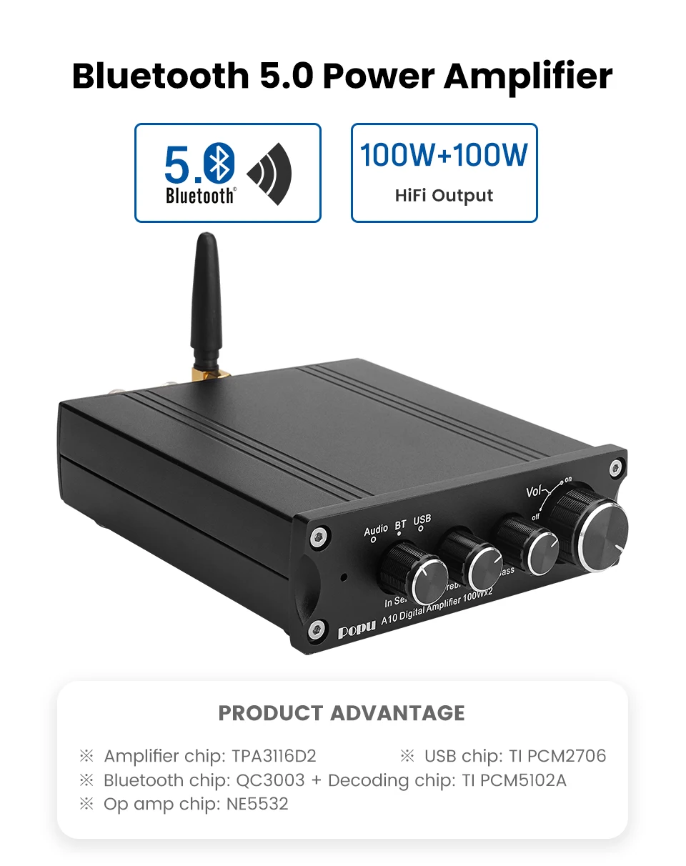 HIFI TPA3116 цифровой усилитель мощности Bluetooth 5,0 аудио приемник PCM5102 Класс D 2,0 канал 100 Вт* 2 ампер с декодером для телефона