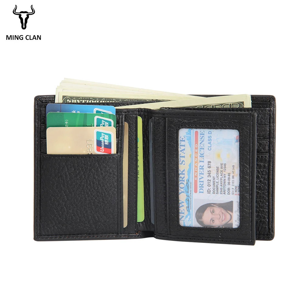 Genuine Leather Wallet For Men Male Bifold Wallet Real Leather Male Small Purse With ID Window Big Capacity Wallets Men