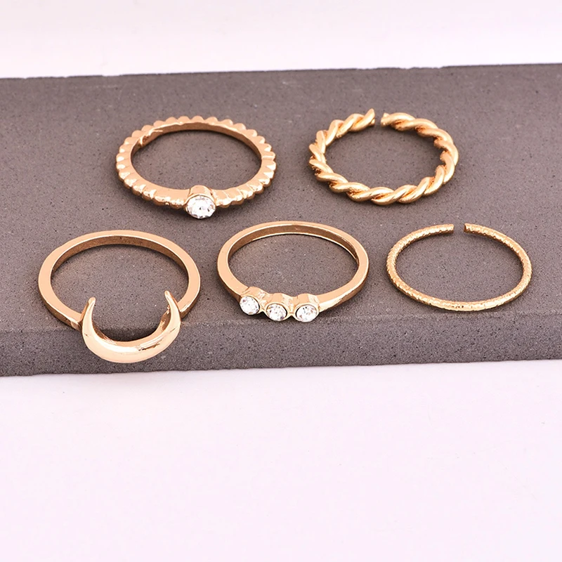 Женское кольцо с Луной корейское минималистичное сплавное 5 шт./лот 373349|rings 5pcs|thin