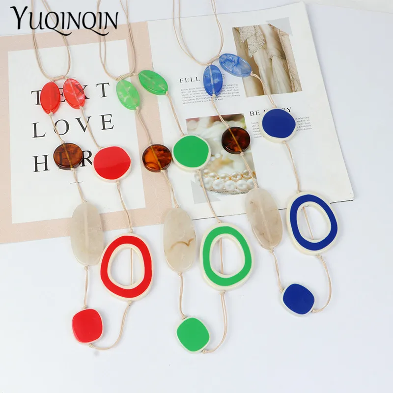 Женские Длинные веревочные цепочки большие модные ожерелья геометрические