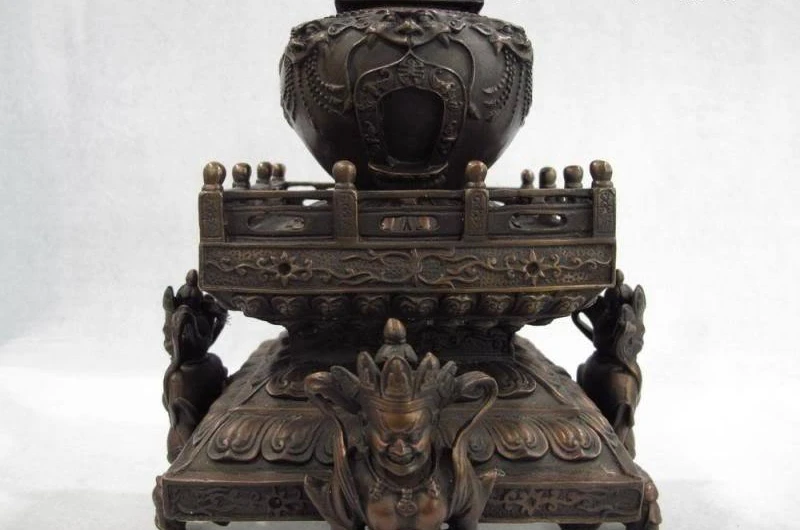 16 Тибет Храмовая бронзовая фигурка медь Четыре небесных царя Бог ступа Будды