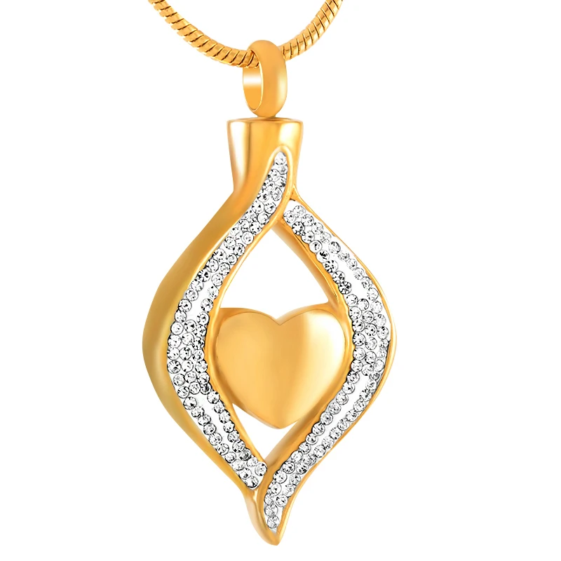 

JJ9240 Crystal Teardrop Hold Heart Stainless Steel Cremation Ashes Jewelry Engravable Keepsake Memorial Urn Necklace For Women