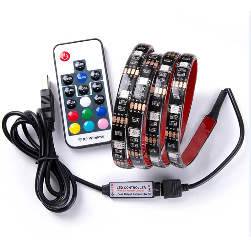 With RF 17key Remote led лента 5 В светодиодные полосы USB 5050 RGB светодиодные полосы водонепроницаемые черные ПК с LED-Телевизор фонового освещения диод лента RF пульт дистанционного управления ws2812b - Испускаемый цвет: With RF 17key Remote
