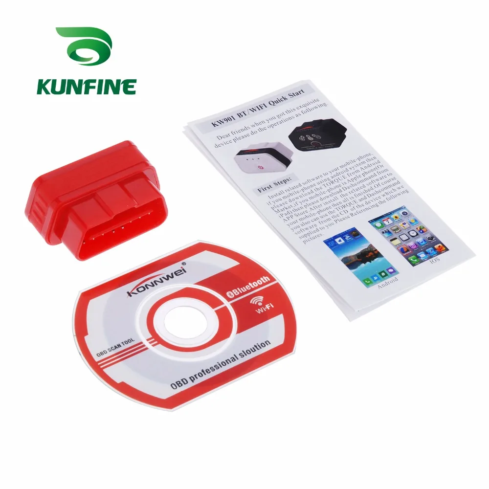 KUNFINE KW901 ELM327 Bluetooth 3 0 ODB2 II диагностический сканер кодов 5 видов цветов выбор для