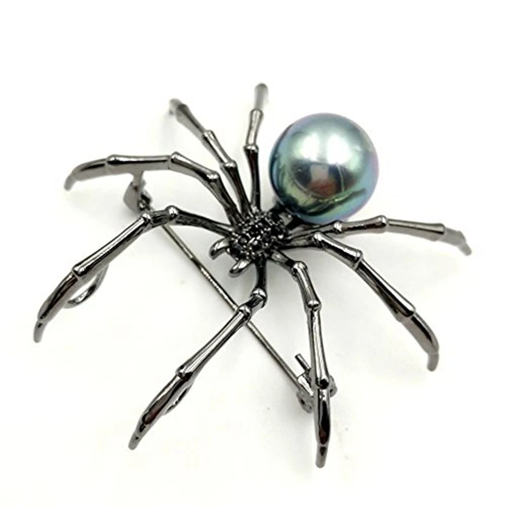 Victorian Style Micro Pave CZ Head Black Mother of Pearl Spider Brooches Tone Halloween Pin Vintage Monster Jewelry | Украшения и