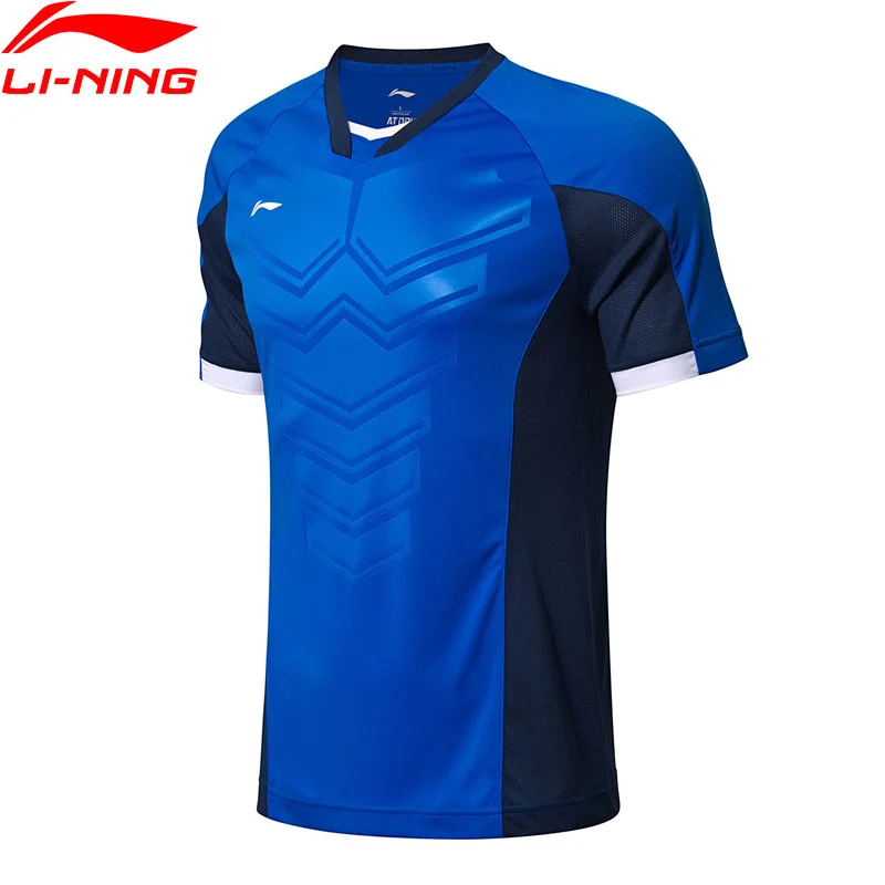 Li-Ning мужской, футбол серии соревнований футболка на сухой дышащей стандартной посадки подкладка удобные спортивные футболки AAYL189 CAMJ18