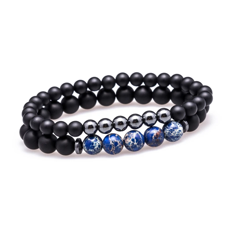 Blue Emperor Stone Lucky Gem модные матовые полосатые бусины мантра молитва браслет Будда из бусин для женщин и мужчин гематит мужской браслет - Окраска металла: Blue Emperor Stone