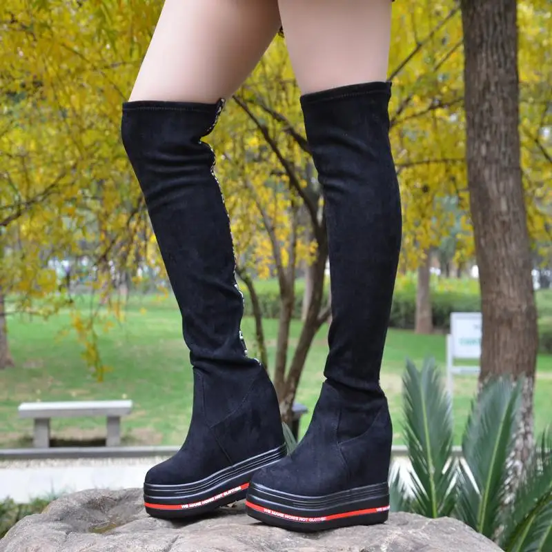Европейские и американские Привлекательные длинные сапоги 12 см увеличивают рост