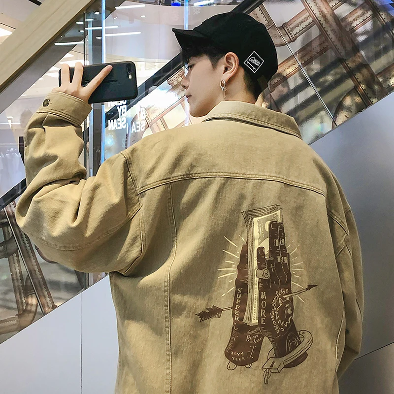 2018 Мужская Мода Печать Ковбойское пальто карманы Повседневная ветровка