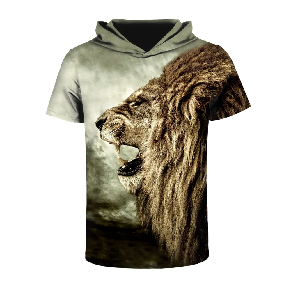 Рыкающий лев принт Скейтбординг Толстовка Футболки Slim Fit короткий рукав футболка