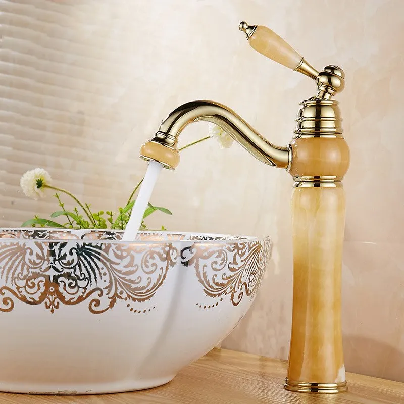 Смесители для раковины нефритовые Золотые умывальника роскошные высокие ванной