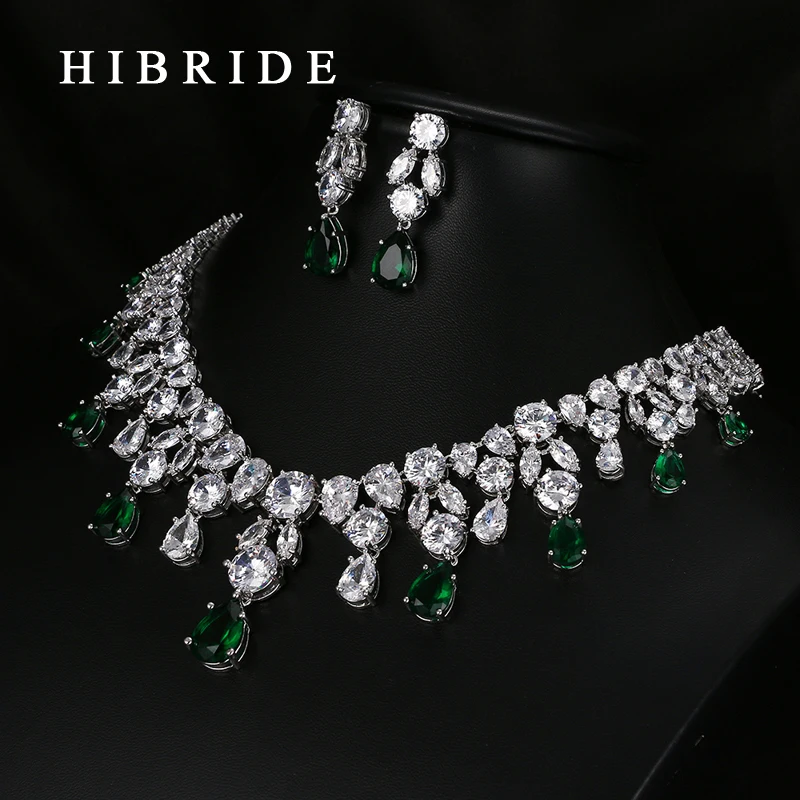 Роскошные высококачественные белые/зеленые Ювелирные наборы HIBRIDE в форме капли