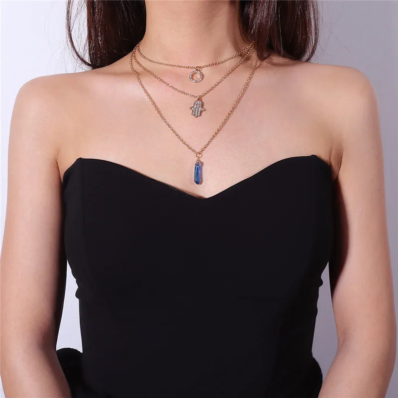 collares largos de moda 2018 collar oral fashion personality Suit Adornment geometry Fatima's hand Multi-storey Necklace | Украшения и