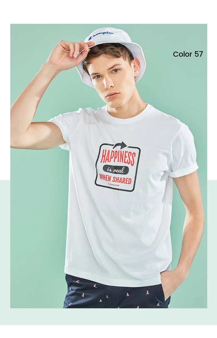 Giordano мужская повседневная футболка с круглым воротом и короткими рукавами, имеется печатный рисунок на передней части футболки