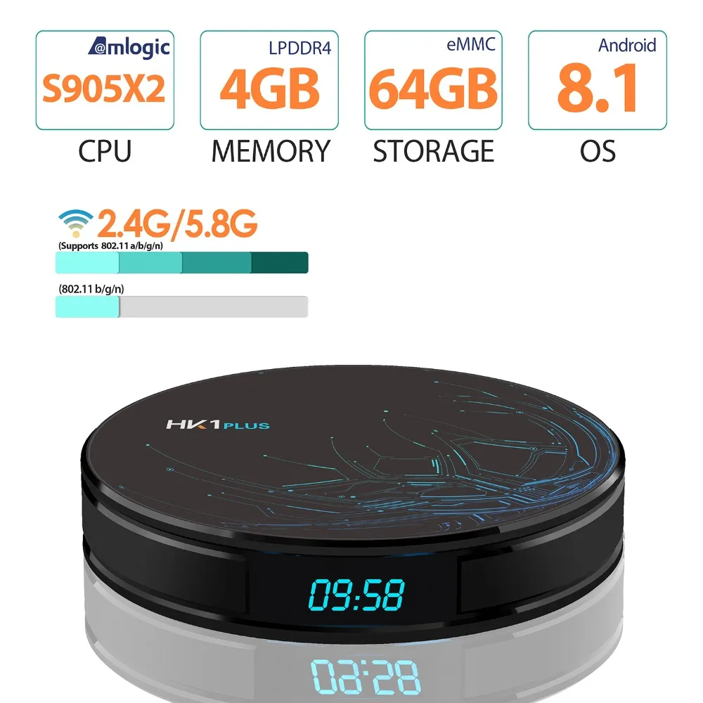 ТВ-приставка HK1 PLUS Smart Android 8 1 4 + 64 ГБ Amlogic S905X2 LPDDR4 2 4/5 ГГц Wi-Fi 100 Мбит/с 32 BT 0 |