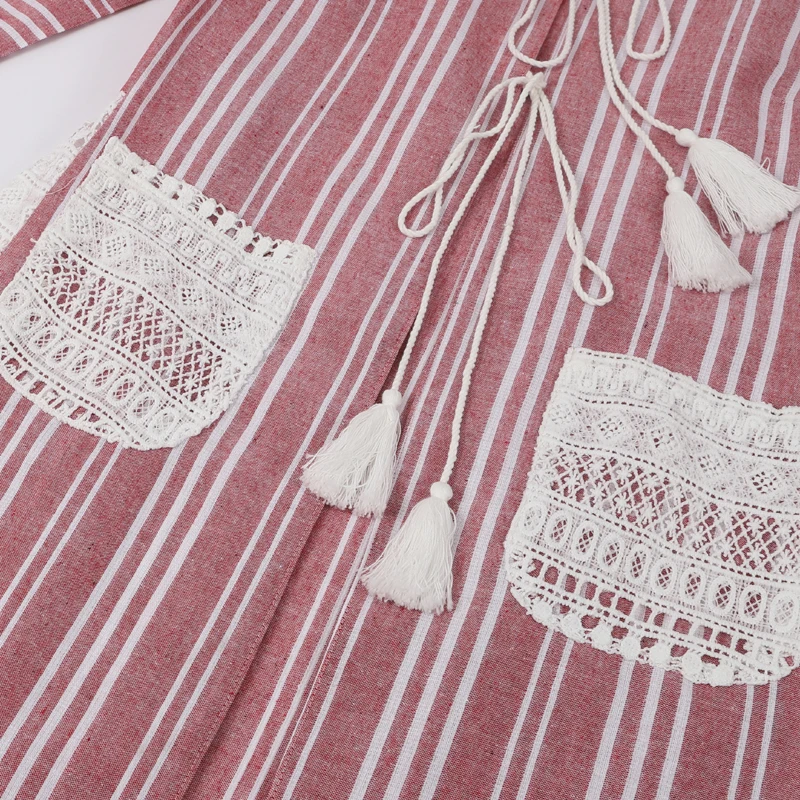 Женский Длинный топ в полоску окрашенный пряжей длинный рукав кисточки