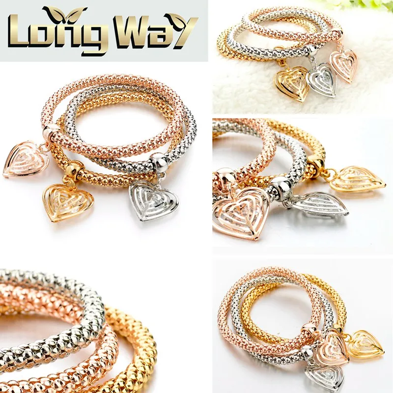 LongWay винтажные подвески в форме сердца хрустальные браслеты бренд Love эластичные