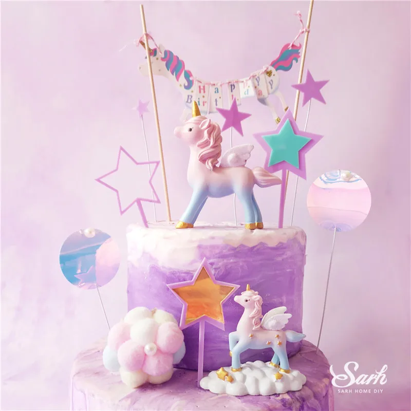 Розовый синий единорог украшение на день рождения блестящий для рукописного