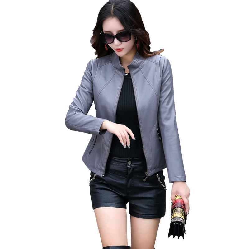 LKGHULO Gray Casual PU Women's Leather Jackets Coat Outwear Parka Slim Spring Autumn Women Faux Plus Size 5XL W560 | Женская одежда