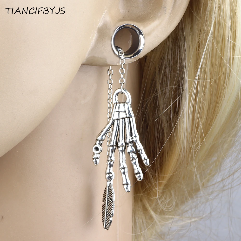 TIANCIFBYJS Stainless Steel Dangle Piercing Plugs Tunnels Woman Girl Ear Gauges Kit Expander Earring Cuff Drop Shipping 1 pair | Украшения