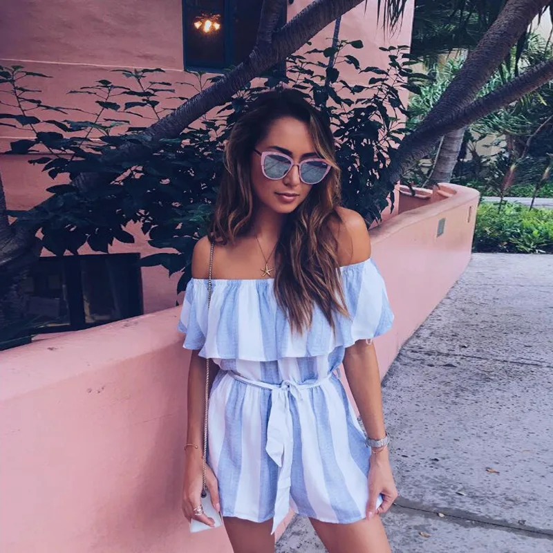 Stripe One Shoulder Pants Shorts Rompers Womens Summer Jumpsuit Sexy Bodysuit Combinaison Salopette Femme Playsuit Combishort | Женская