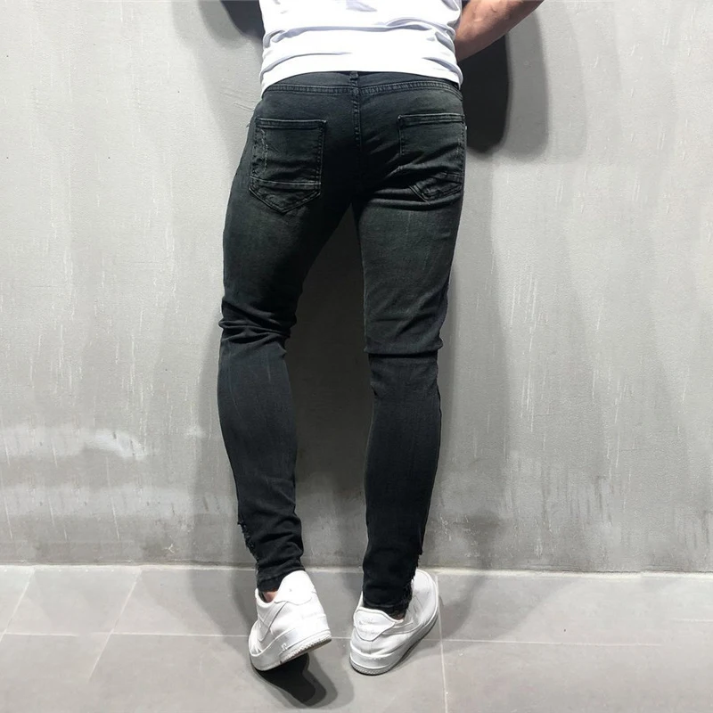 Мужские обтягивающие черные джинсы в полоску стиле хип-хоп уличная одежда с