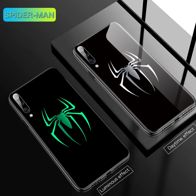 Spiderman Светящийся стеклянный чехол Marvel для телефона с изображением Железного человека Venom для Xiaomi Mi 8 9 SE F1 Lite Redmi Note 4 5 6 7 8 Pro Plus Captain America - Цвет: Spiderman