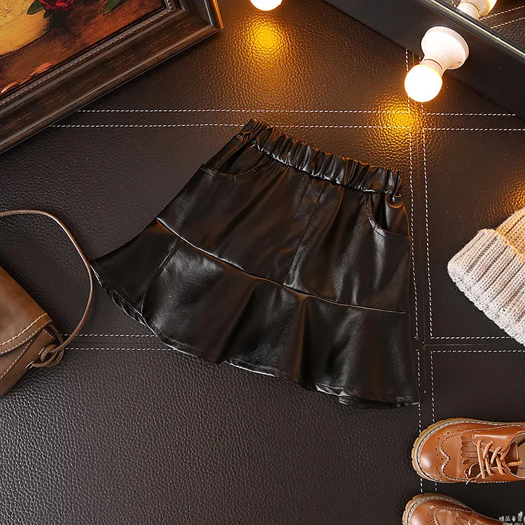 MESOLO/Осенняя Короткая юбка для девочек детская из искусственной кожи короткая