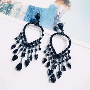 Black gun plated Красивые черные серьги-подвески с кубическим цирконием, стразы, Покрытые черным пистолетом, модные ювелирные изделия,, E-743 - Окраска металла: Black gun plated