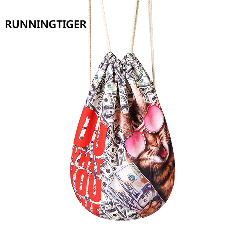 2019 Новый Стиль Drawstring сумки 3D печать кошка животных Камуфляж Мода подростков