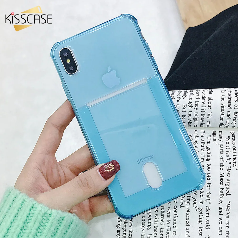KISSCASE кремния мягкой ТПУ Телефон чехол для iPhone 6 6s 5S SE 5 прозрачная карта слот 7 8 Plus X