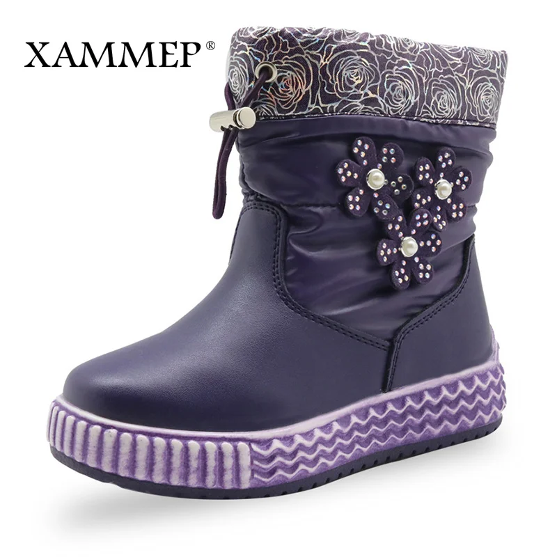 Purple Детские зимние сапоги брендовая Зимняя обувь детская обувь для девочек сапоги до середины икры теплые плюшевые зимние сапоги обувь высокого качества Xammep - Цвет: Purple