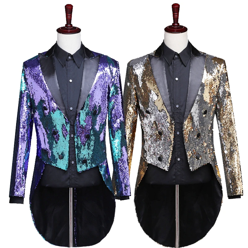 

Jazz Dance Male Stage Performance Wear Clothing Costumes Men Sequined Swallowtail Tops Personality Dancing Clothes Dj DNV11498
