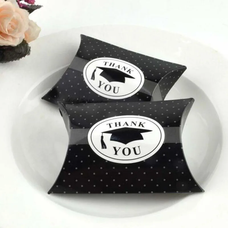 10/40/100pcs Thank You Black Graduation Bachelor Cap Chocolate Gift Sweets Box Pillow Candy Box Favors Party Decoration Supplies