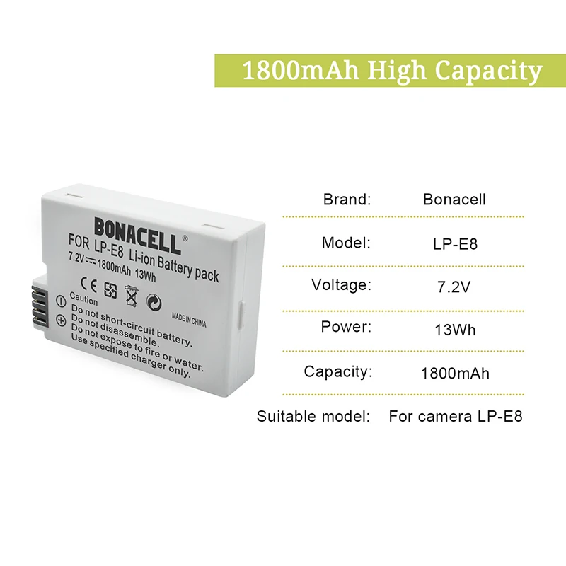 Аккумуляторная батарея bonacel 1800 мАч 7 2 В для Canon Rebel T2i T3i T4i T5i Kiss X4 X5 EOS 550D 600D 650D