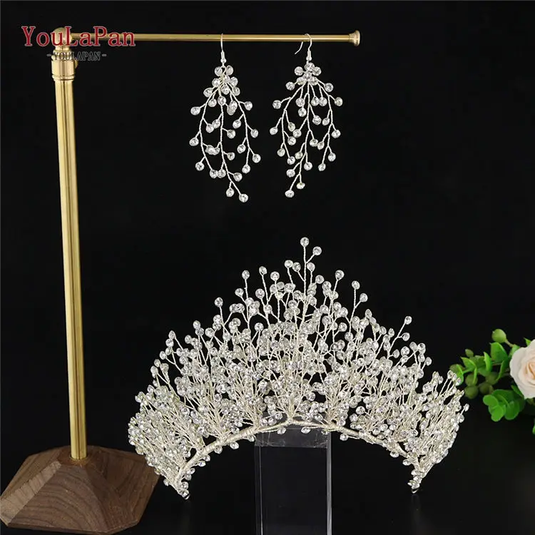 earring and crown YouLaPan HP193-S Свадебная Тиара для невесты свадебная корона для волос Свадебные аксессуары для волос Свадебные украшения для волос свадебная корона - Цвет: earring and crown