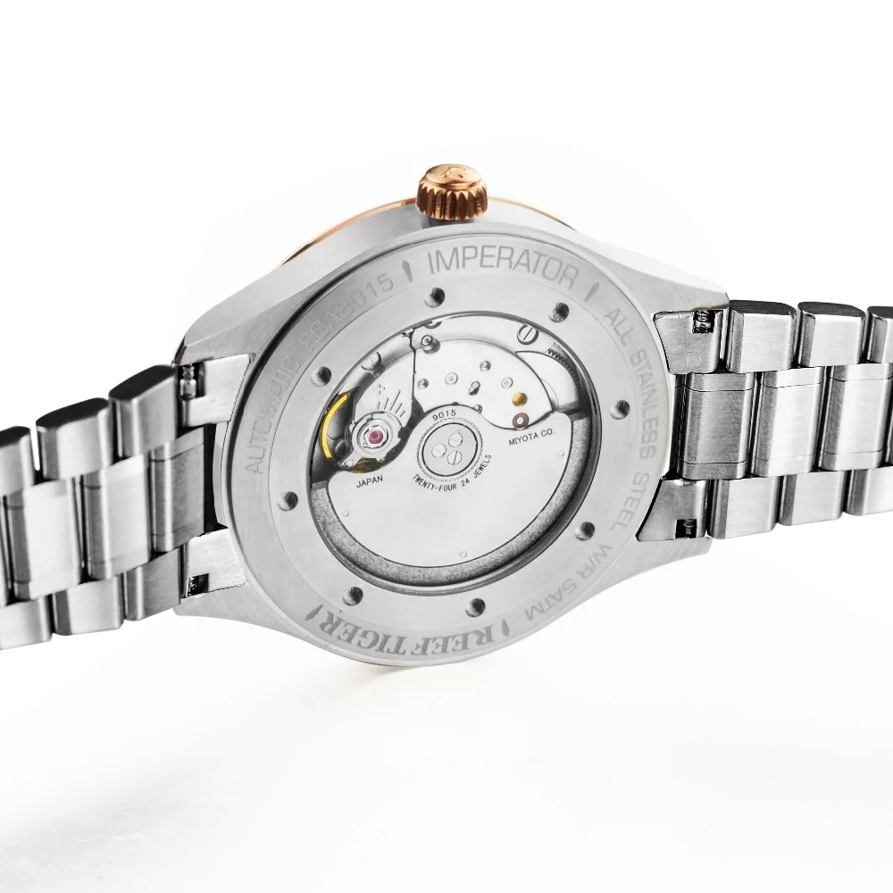 Мужские наручные часы Reef Tiger/RT Miyota 9015 супер автоматические из стали/розового