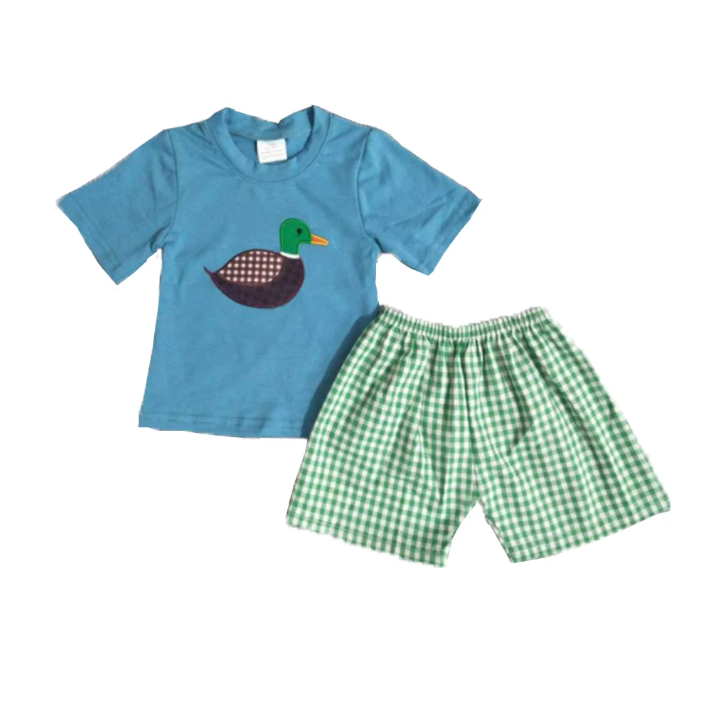 Синяя футболка с рисунком утки топ клетчатые шорты летний комплект из 2 предметов