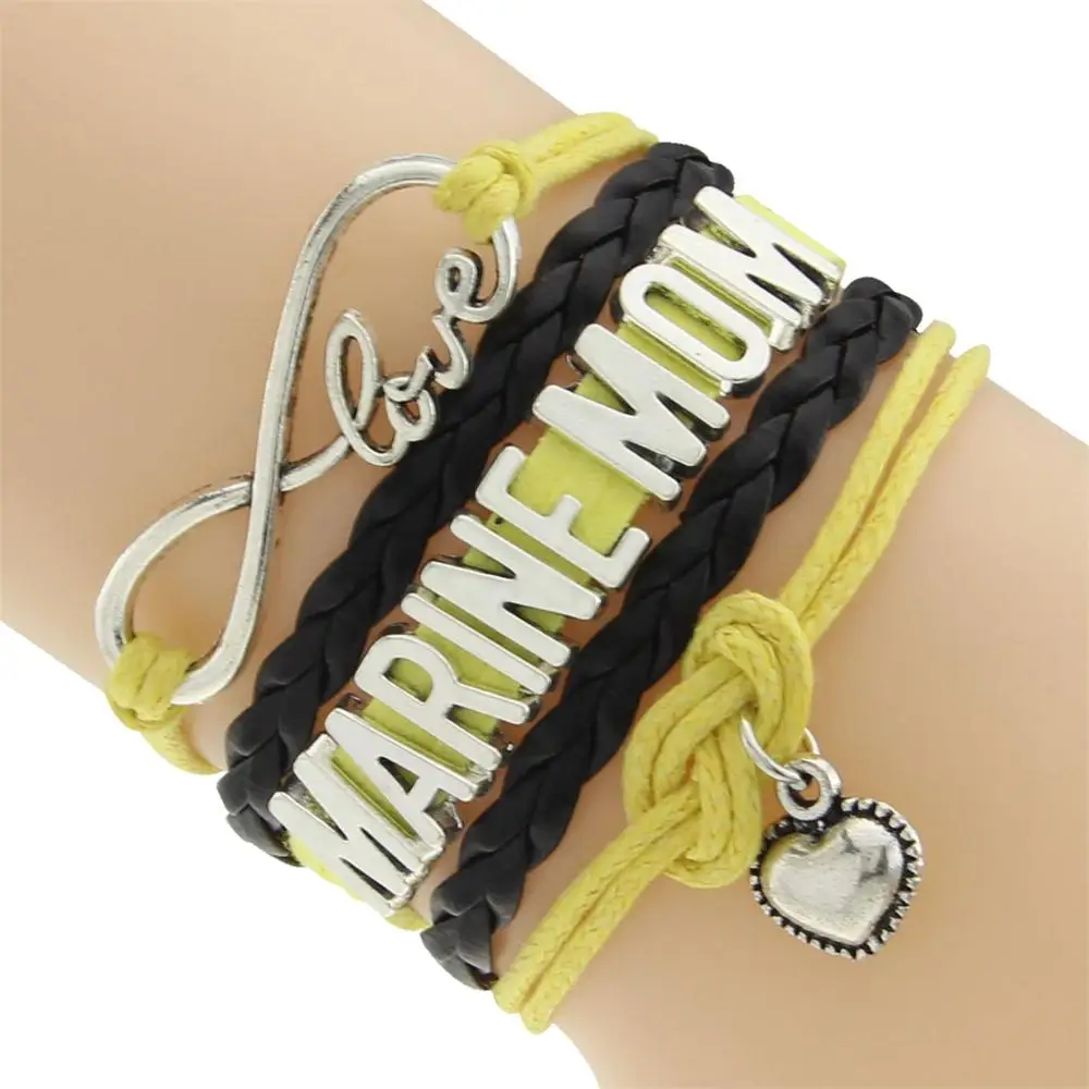 Заказной бесконечность любовь Чарм морской MOM браслет желтый воск линия кашемир